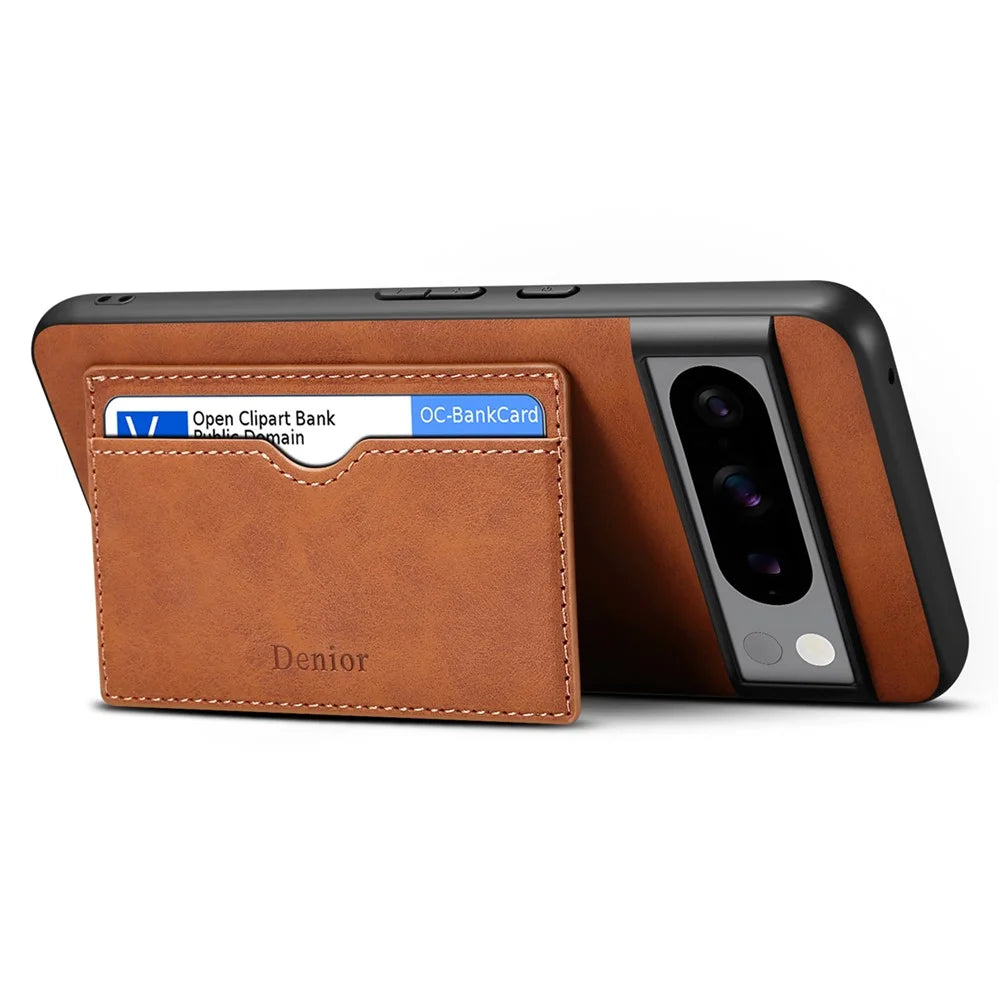 DENIOR For Google Pixel 8 Pro Case Leather+TPU+PC Kickstand Protective Cover - Brown - 3