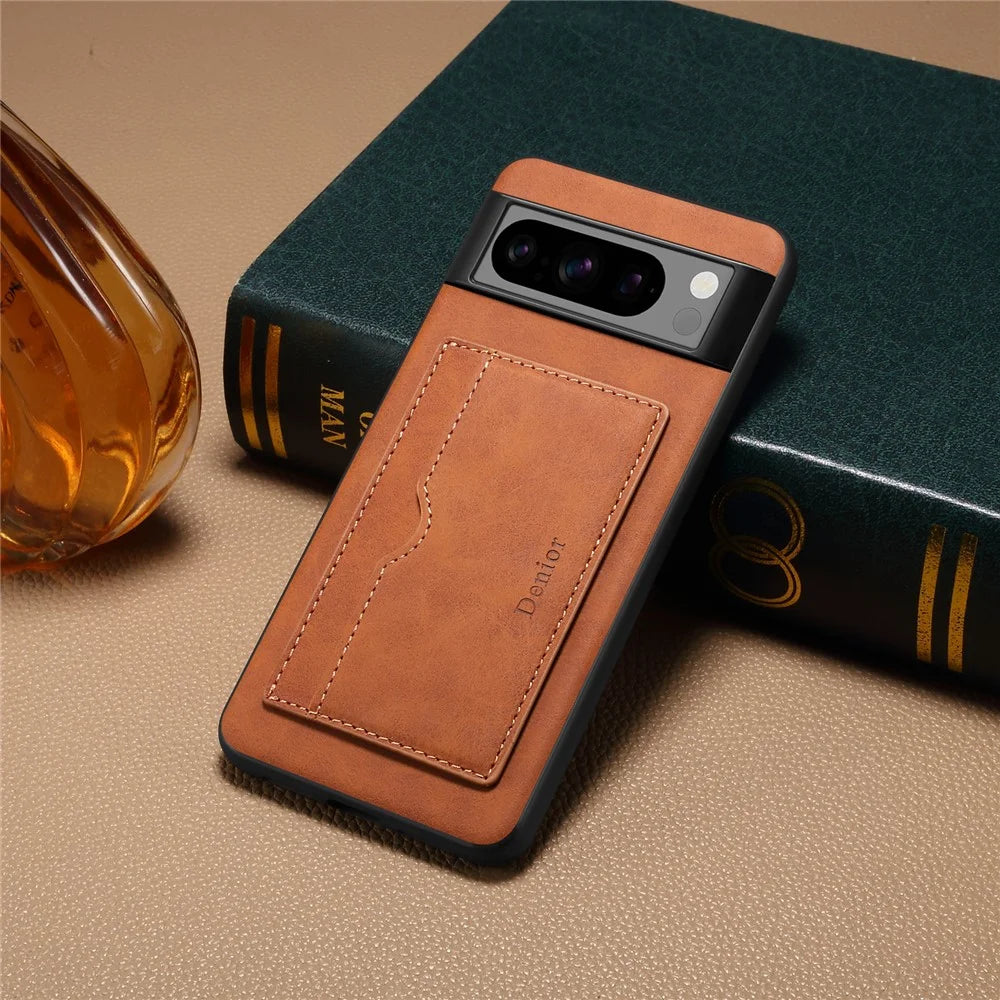 DENIOR For Google Pixel 8 Pro Case Leather+TPU+PC Kickstand Protective Cover - Brown - 5