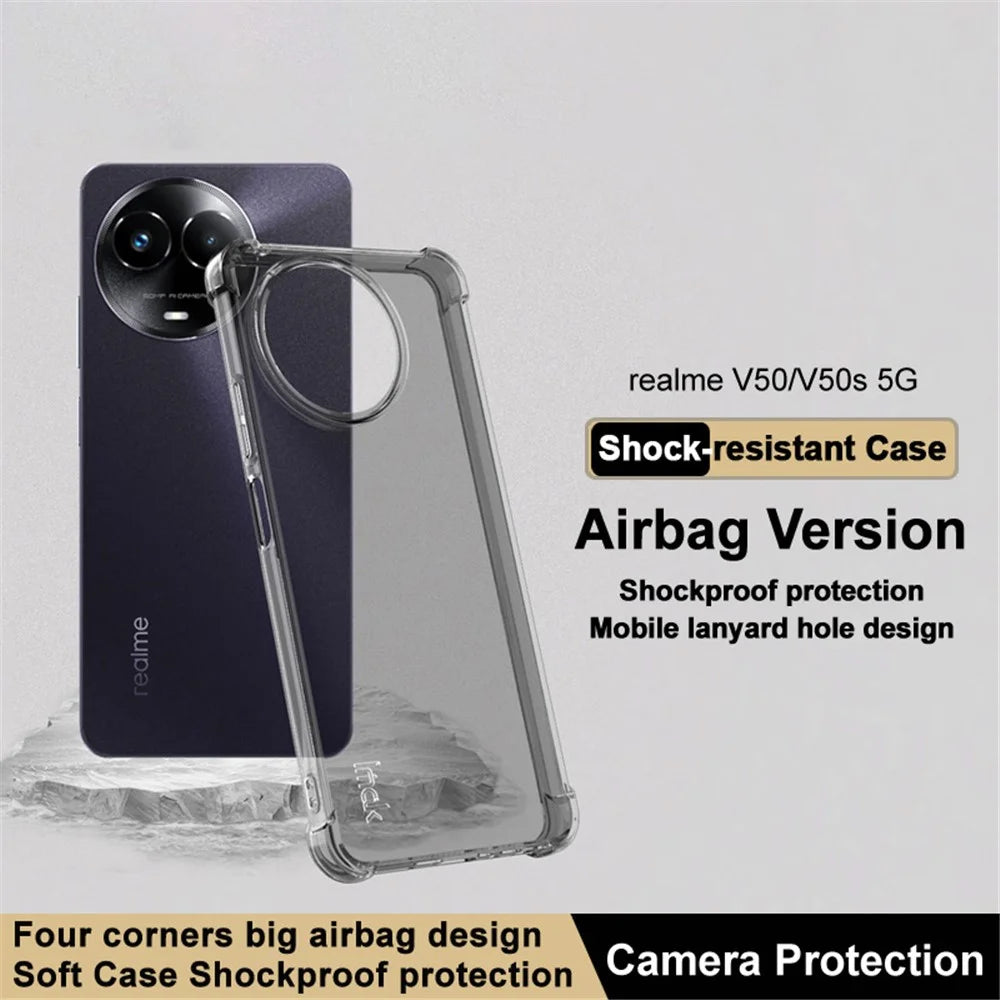 IMAK For Realme V50s 5G / V50 5G Case Airbag Corner Soft TPU Phone Cover - Transparent Black - 2