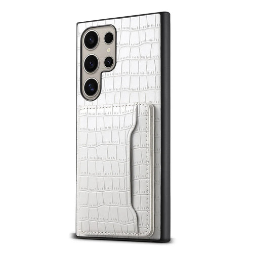For Samsung Galaxy S24 Ultra Case Crocodile Texture Card Slot Kictsand Phone Cover - White - 1