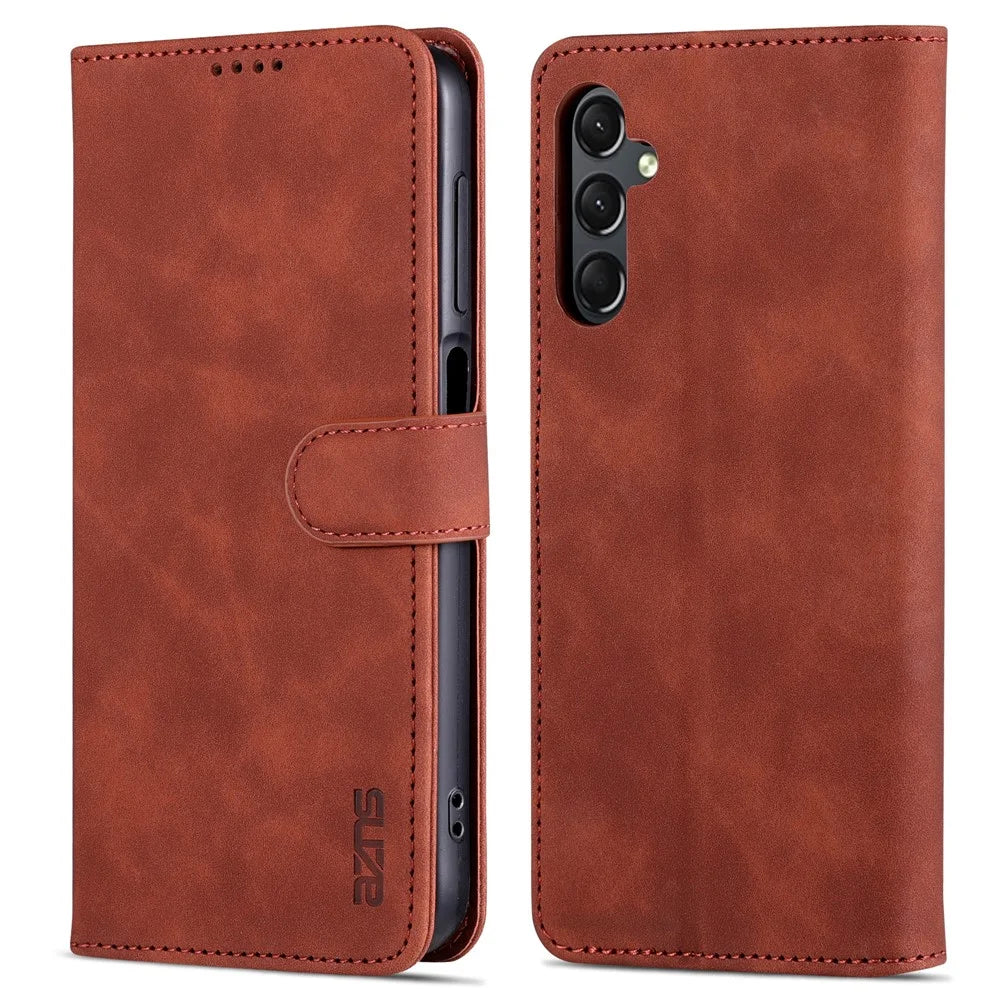 AZNS For Samsung Galaxy A24 4G (162.1 x 77.6 x 8.3mm) Case Shockproof Flip Leather Phone Cover - Brown - 1