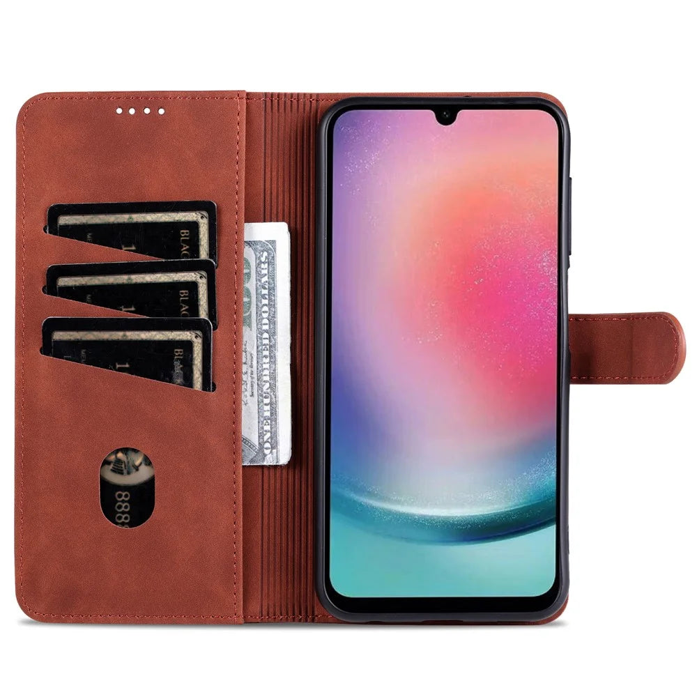 AZNS For Samsung Galaxy A24 4G (162.1 x 77.6 x 8.3mm) Case Shockproof Flip Leather Phone Cover - Brown - 3