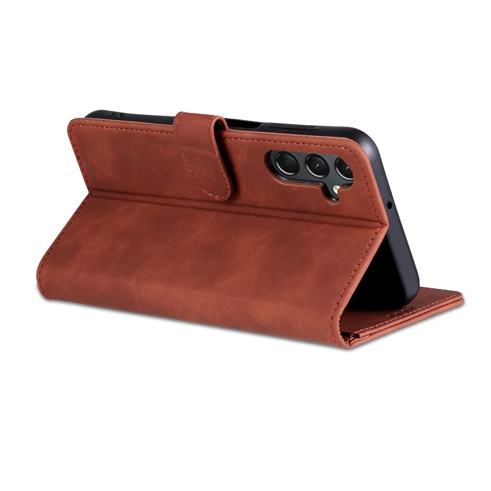 AZNS For Samsung Galaxy A24 4G (162.1 x 77.6 x 8.3mm) Case Shockproof Flip Leather Phone Cover - Brown - 4