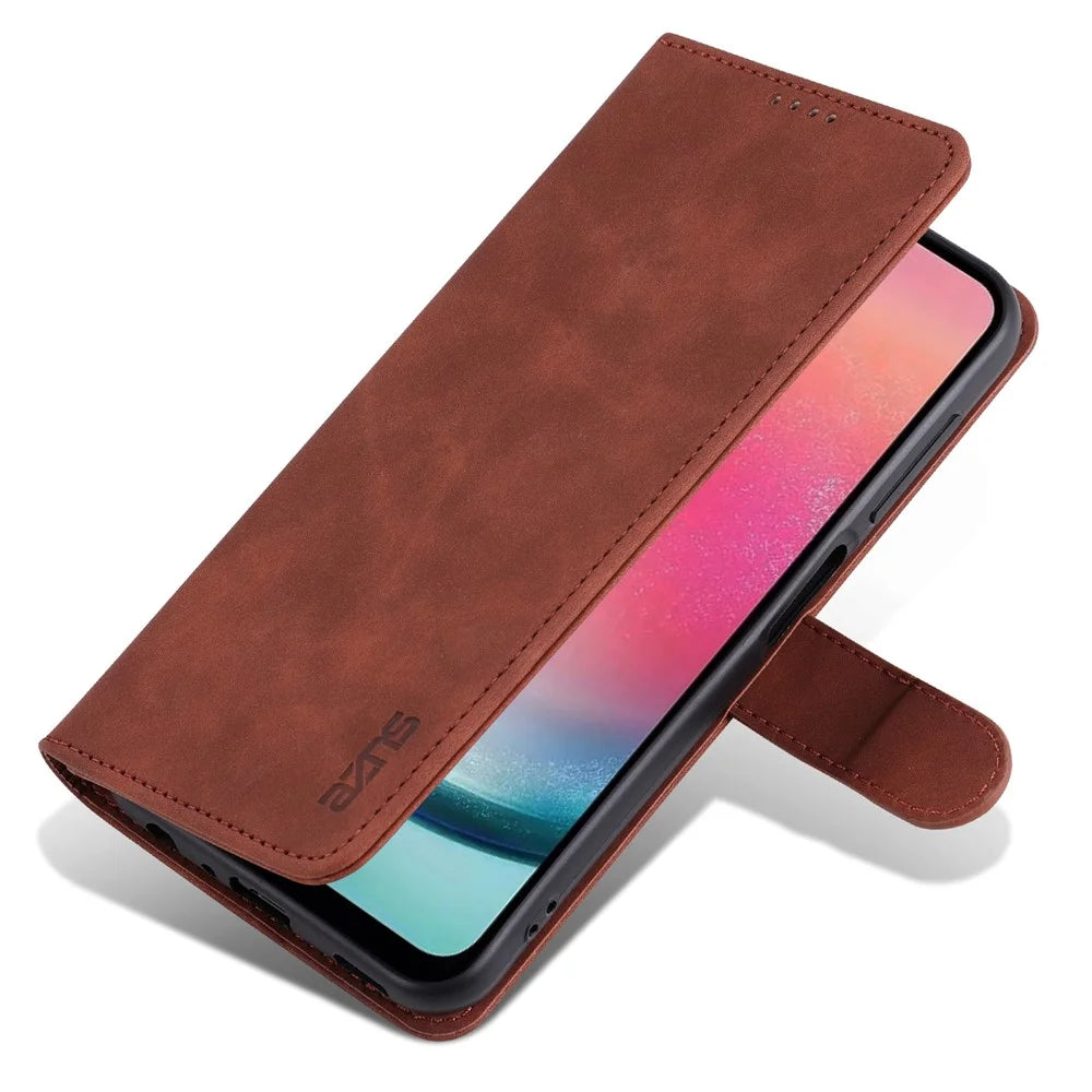 AZNS For Samsung Galaxy A24 4G (162.1 x 77.6 x 8.3mm) Case Shockproof Flip Leather Phone Cover - Brown - 5