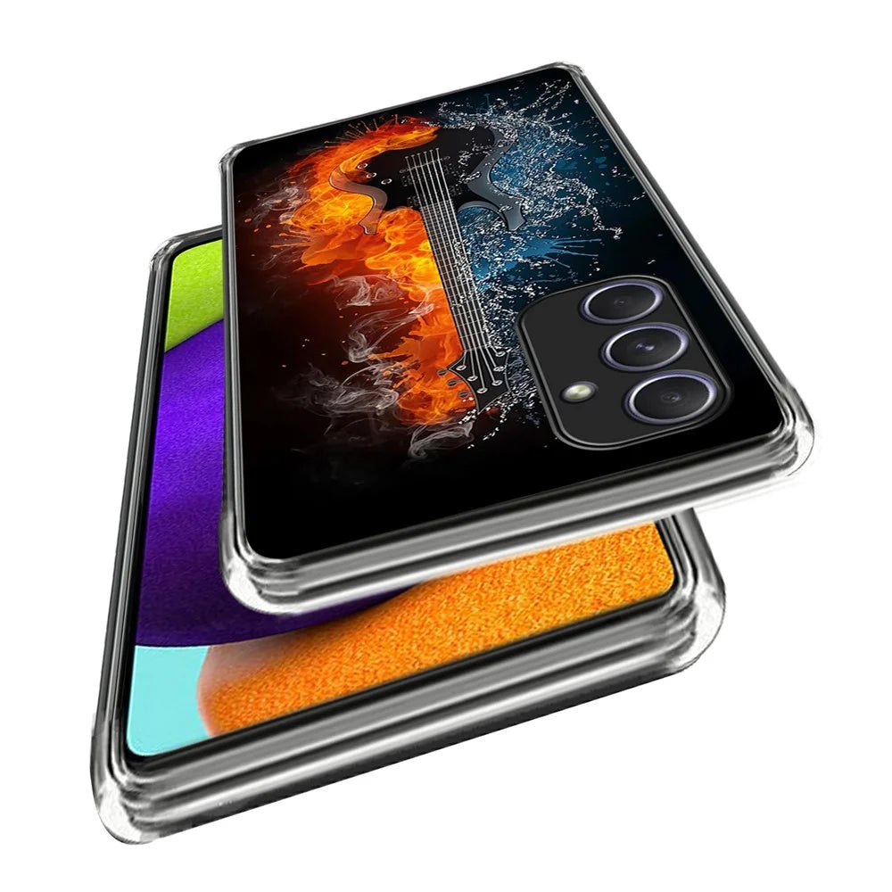 For Samsung Galaxy A54 5G Phone Case Pattern Soft TPU Anti-Scratch Shockproof Cover - Ice and Fire Guitar - 2