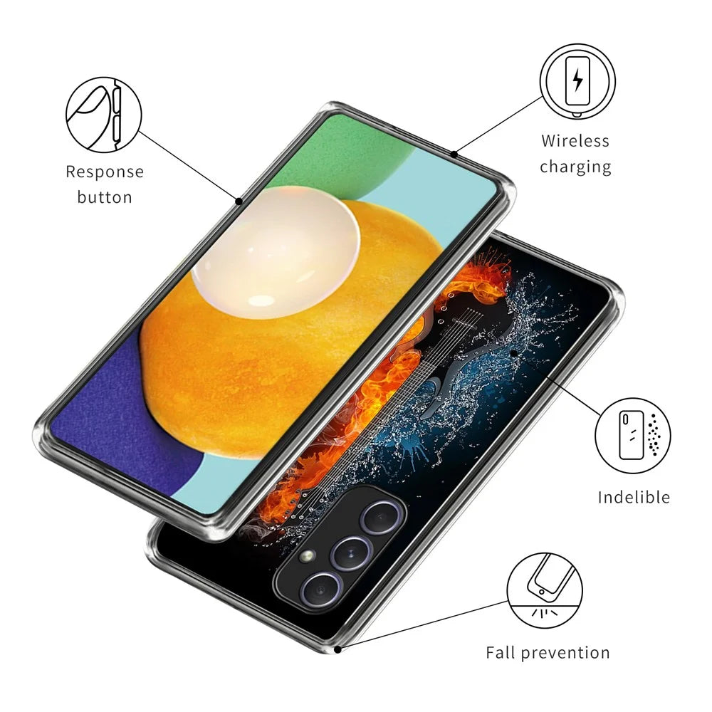 For Samsung Galaxy A54 5G Phone Case Pattern Soft TPU Anti-Scratch Shockproof Cover - Ice and Fire Guitar - 3