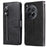 For OnePlus 12R 5G / Ace 3 5G Case Zipper Pocket Calf Texture Phone Cover - Black - 1