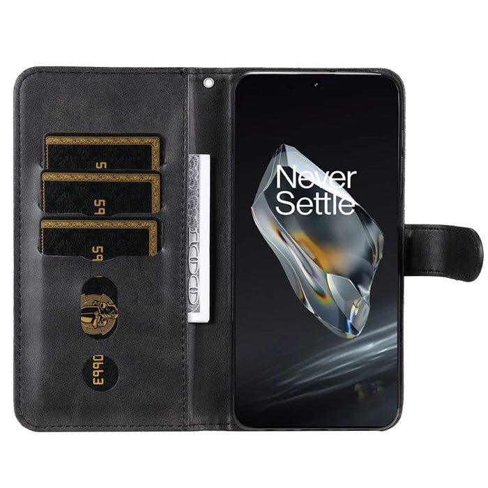 For OnePlus 12R 5G / Ace 3 5G Case Zipper Pocket Calf Texture Phone Cover - Black - 2