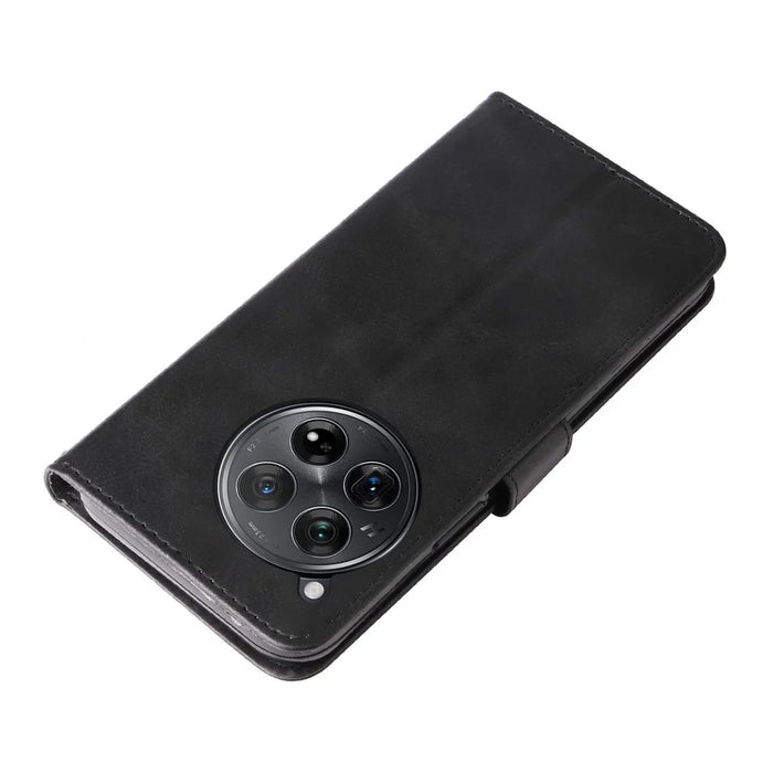 For OnePlus 12R 5G / Ace 3 5G Case Zipper Pocket Calf Texture Phone Cover - Black - 6