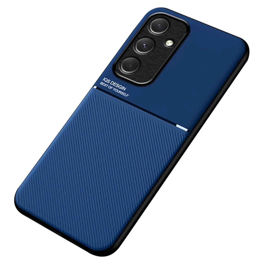 For Samsung Galaxy A55 5G Back Case PU+TPU+PC Shockproof Mobile Phone Cover - Blue - 1