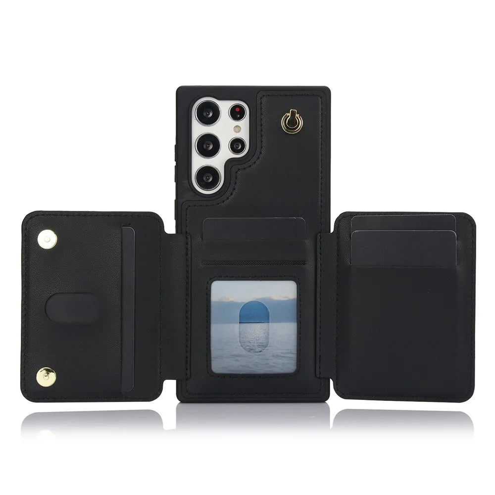 For Samsung Galaxy S23 Ultra Crossbody Case Zipper Card Holder Kickstand Phone Cover - Black - 3