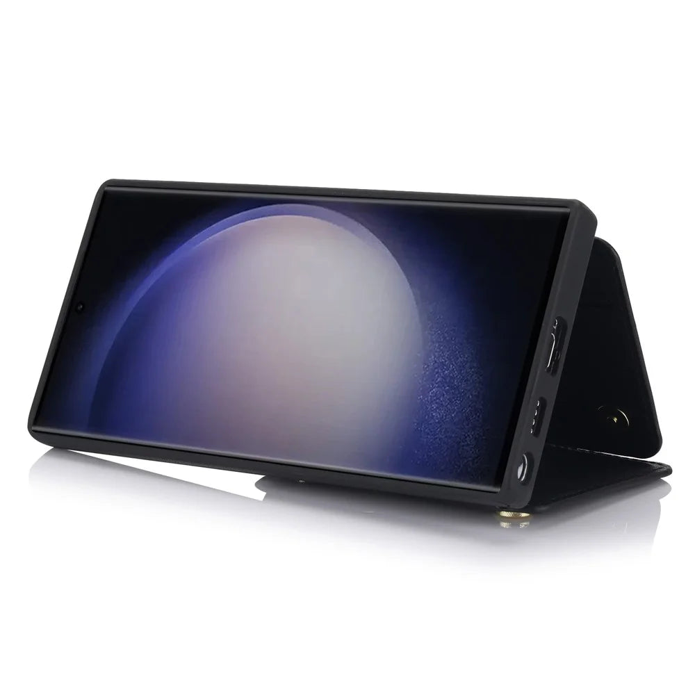 For Samsung Galaxy S23 Ultra Crossbody Case Zipper Card Holder Kickstand Phone Cover - Black - 6