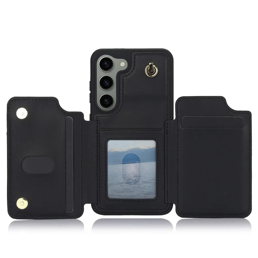 For Samsung Galaxy S23 Case with Card Holder Crossbody Leather Back Cover RFID Blocking - Black - 3