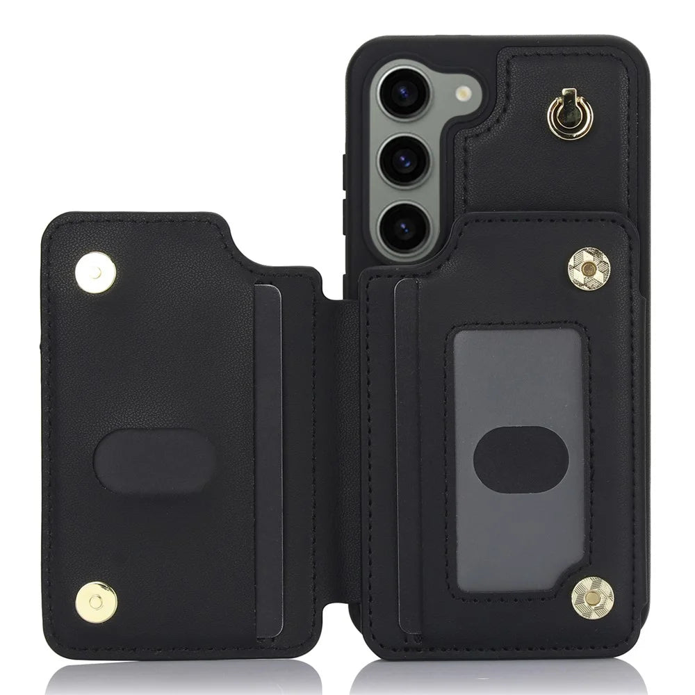 For Samsung Galaxy S23 Case with Card Holder Crossbody Leather Back Cover RFID Blocking - Black - 4