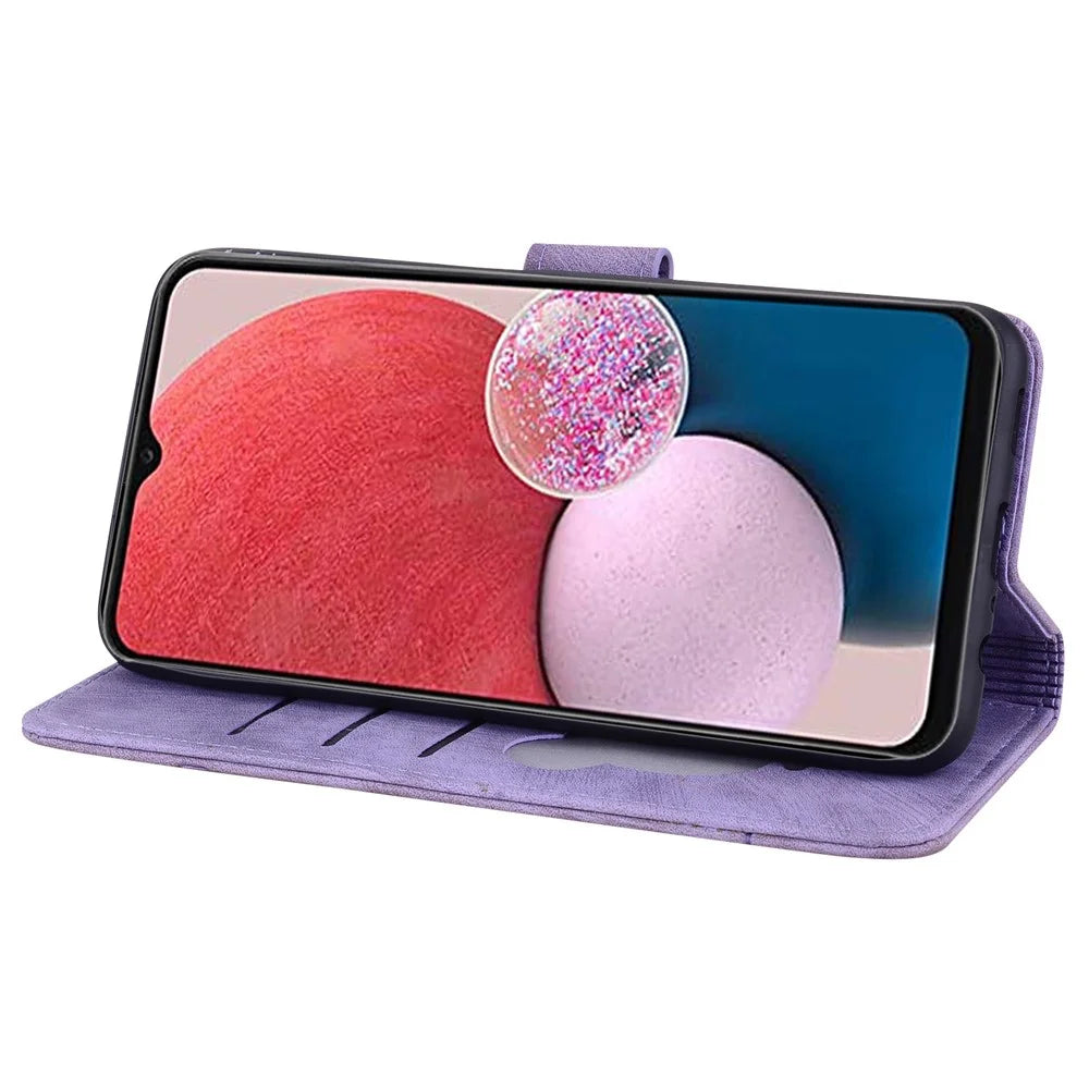 For Samsung Galaxy A25 5G (Global) (161.0 x 76.5 x 8.3mm) Leather Case Flower Cat Pattern Phone Cover Wallet - Purple - 3