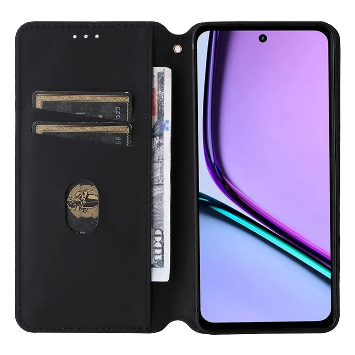 For Realme C67 4G / 12 Lite 4G PU Leather Case Flip Wallet Rhombus Imprinted Magnetic Folio Cover - Red - 2