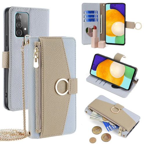For Samsung Galaxy A52 4G / 5G / A52s 5G Crossbody Case PU Leather Zipper Phone Cover - Blue - 1