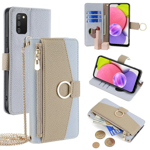 For Samsung Galaxy A03s (166.5mm) Case Stand PU Leather Wallet Phone Bag Cover - Blue - 1