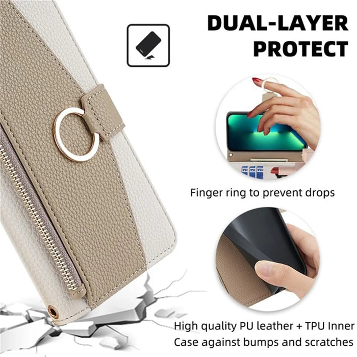 For Samsung Galaxy A13 5G Leather Case Wallet Stand Phone Cover with Shoulder Strap and Mirror - White - 5