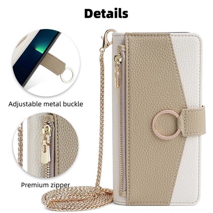 For Samsung Galaxy A13 5G Leather Case Wallet Stand Phone Cover with Shoulder Strap and Mirror - White - 7