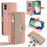 For iPhone X  /  XS Leather Case Phone Cover Wallet Card Bag with Mirror and Shoulder Strap - Pink - 1