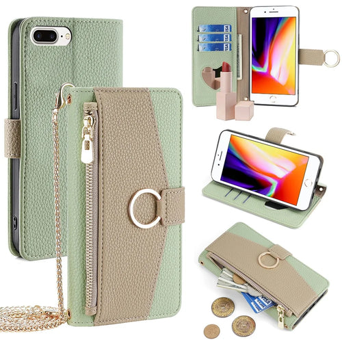 For iPhone 7 Plus PU Leather Case Multi-functional Zipper Wallet Phone Bag Cover Stand - Green - 1