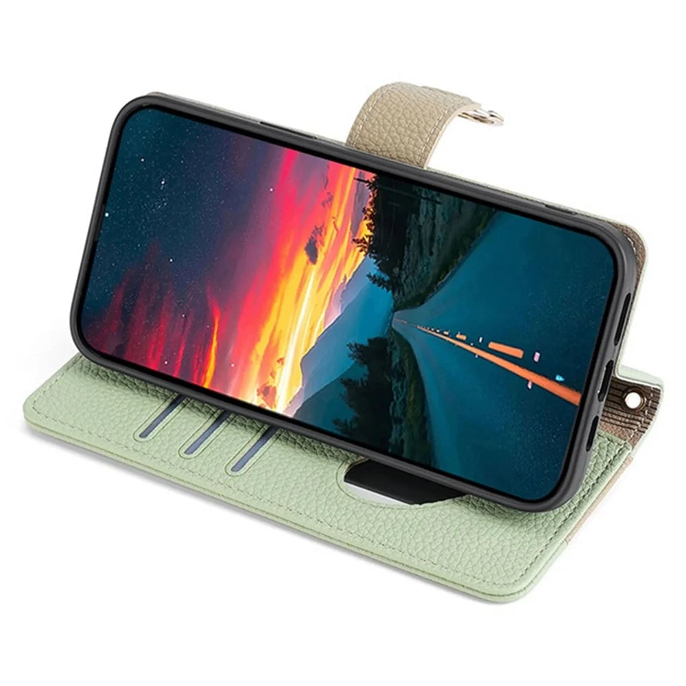 For iPhone 12 Pro Max Case Multi-functional PU Leather Wallet Phone Bag Cover with Chain Strap - Green - 3