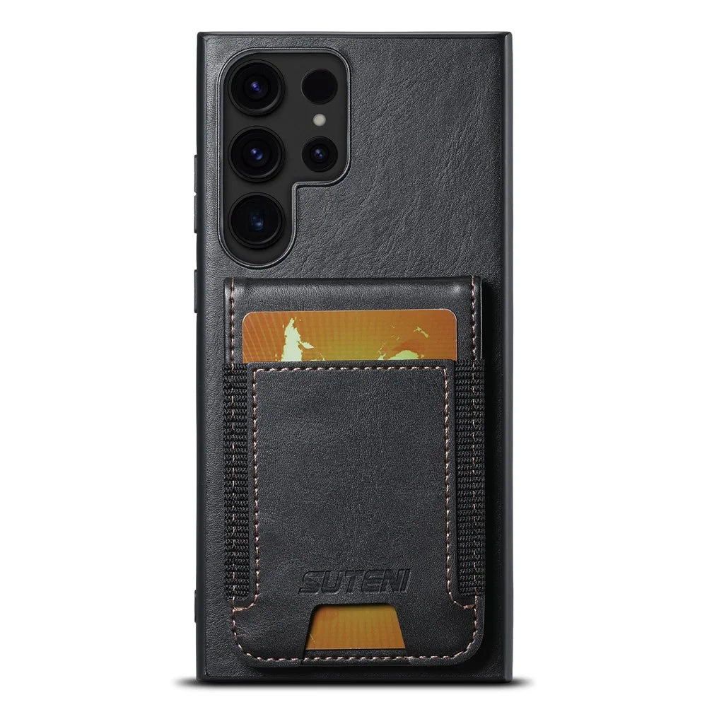 SUTENI H03 For Samsung Galaxy S24 Ultra Case Waxy Texture Vertical Flip Protective Shell - Black - 1