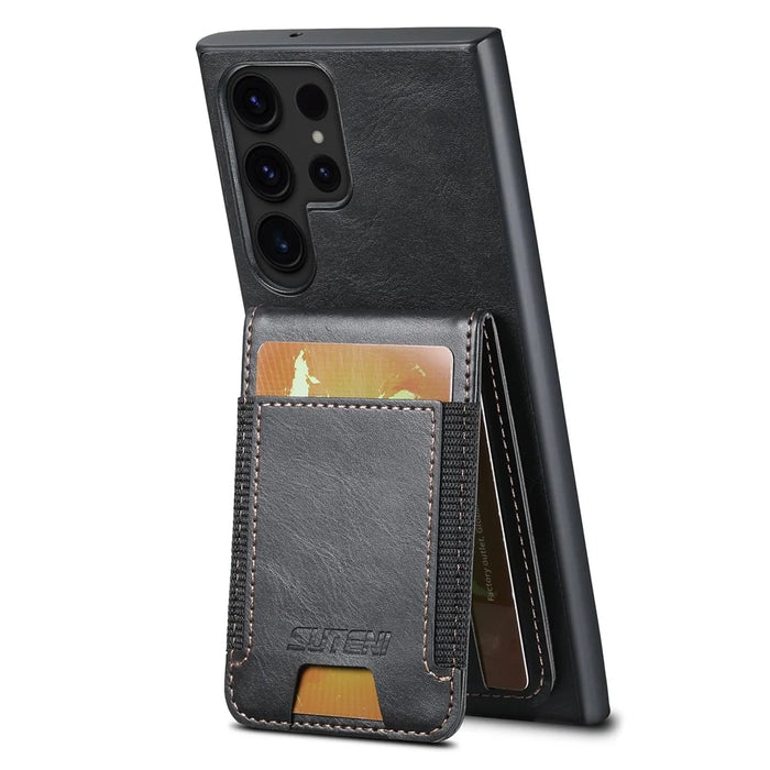 SUTENI H03 For Samsung Galaxy S24 Ultra Case Waxy Texture Vertical Flip Protective Shell - Black - 3