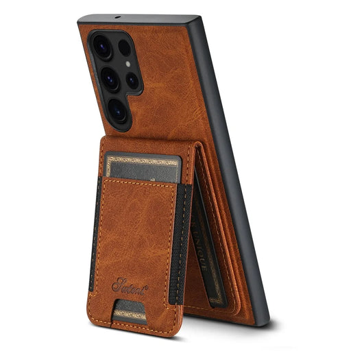 SUTENI H17 For Samsung Galaxy S24 Ultra Case Magnetic Litchi Texture Detachable Card Slots Phone Shell - Khaki - 2