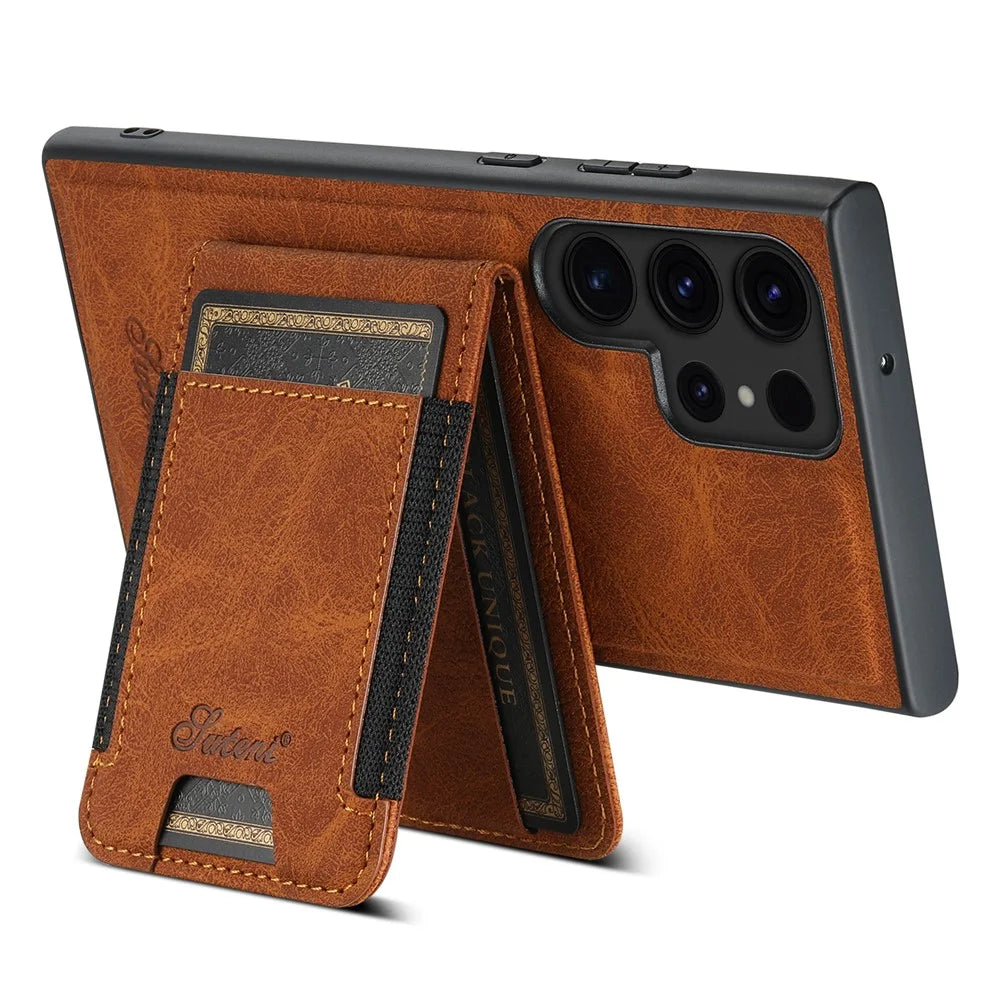 SUTENI H17 For Samsung Galaxy S24 Ultra Case Magnetic Litchi Texture Detachable Card Slots Phone Shell - Khaki - 3