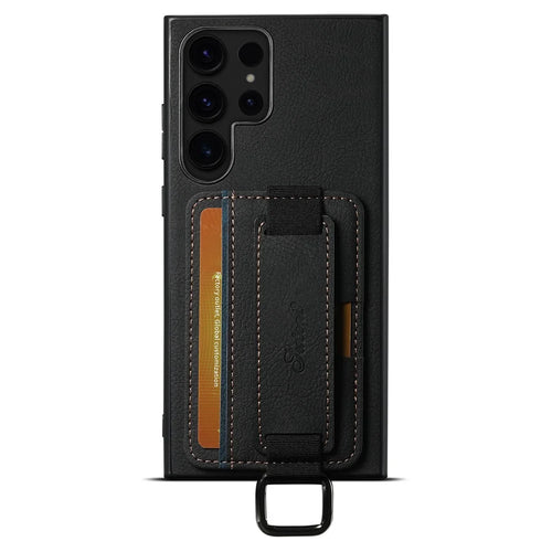 SUTENI H13 For Samsung Galaxy S24 Ultra Case Litchi Texture Phone Cover with Kickstand Card Holder - Black - 1