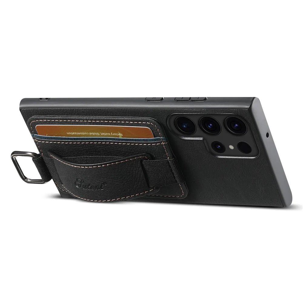 SUTENI H13 For Samsung Galaxy S24 Ultra Case Litchi Texture Phone Cover with Kickstand Card Holder - Black - 2