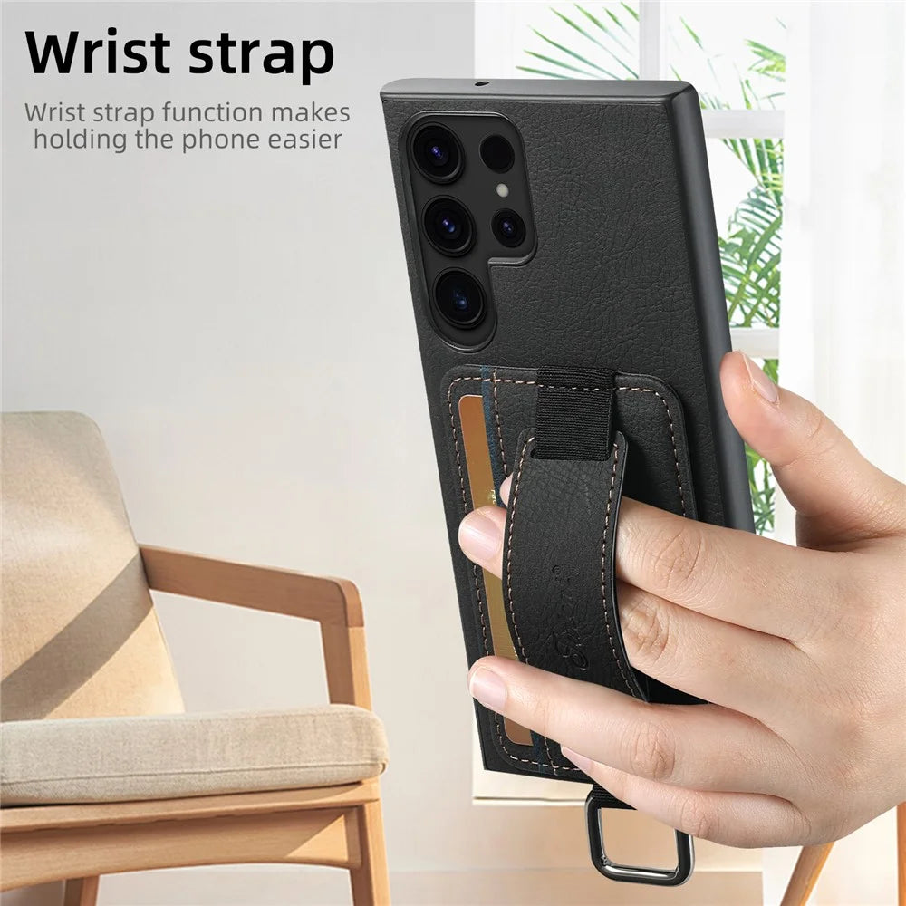 SUTENI H13 For Samsung Galaxy S24 Ultra Case Litchi Texture Phone Cover with Kickstand Card Holder - Black - 4