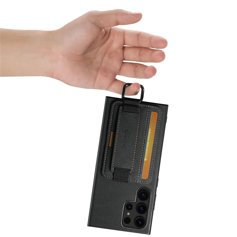 SUTENI H13 For Samsung Galaxy S24 Ultra Case Litchi Texture Phone Cover with Kickstand Card Holder - Black - 6