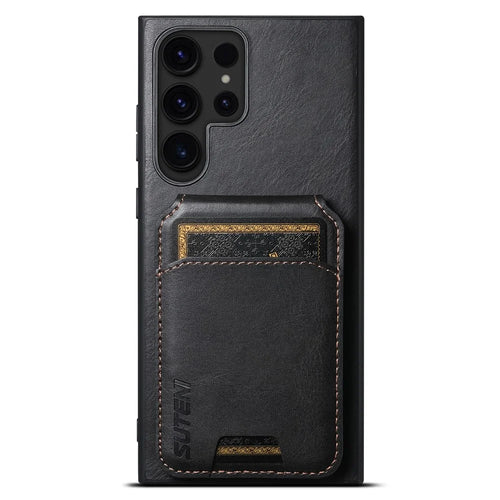 SUTENI H02 For Samsung Galaxy S24 Ultra Cell Phone Case Vertical Flip Waxy Texture Cover - Black - 1