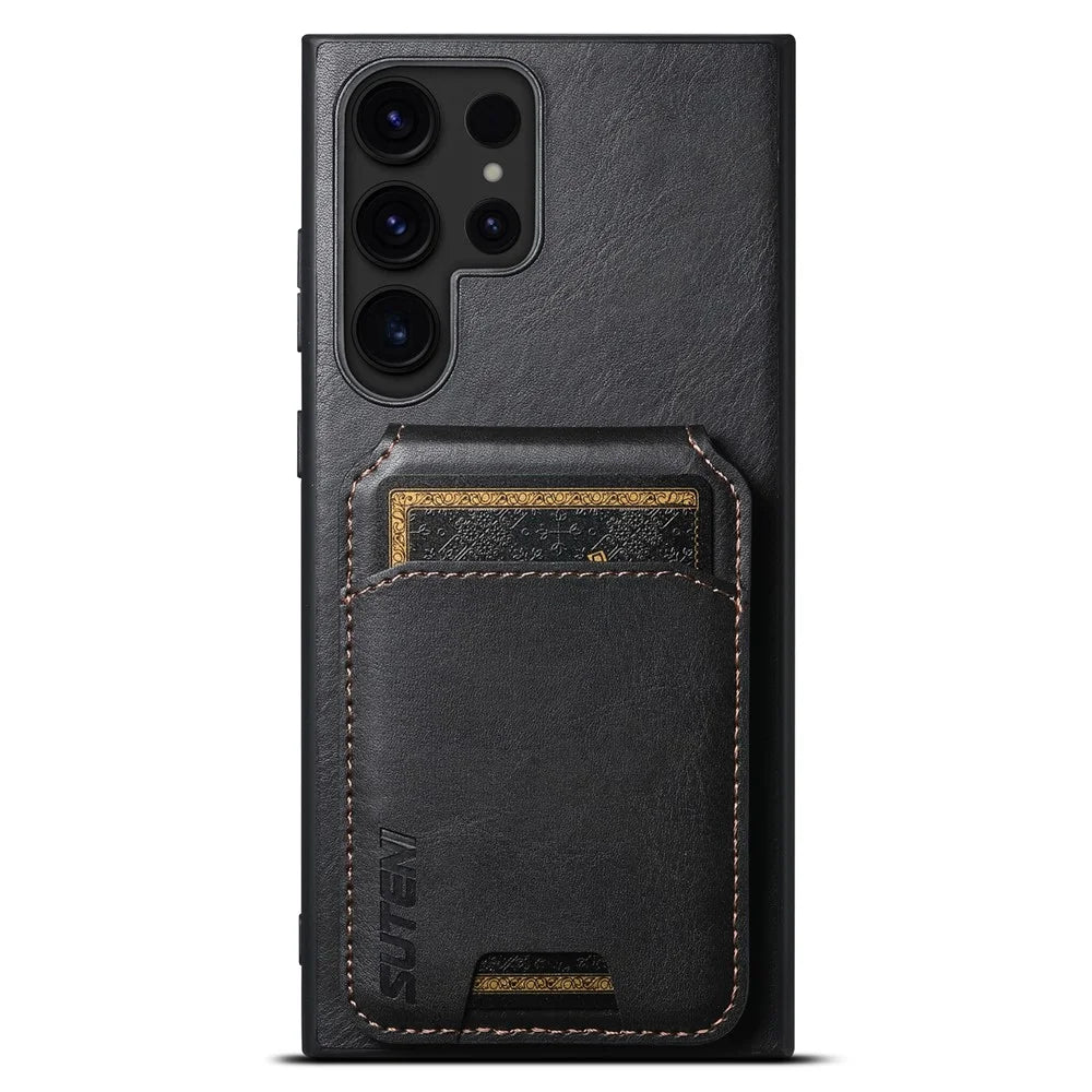 SUTENI H02 For Samsung Galaxy S24 Ultra Cell Phone Case Vertical Flip Waxy Texture Cover - Black - 1