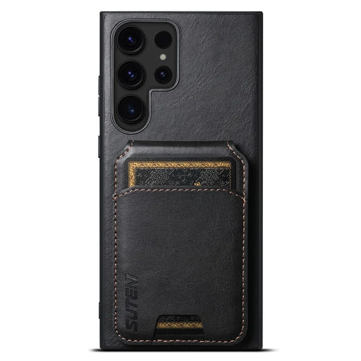SUTENI H02 For Samsung Galaxy S24 Ultra Cell Phone Case Vertical Flip Waxy Texture Cover - Black - 1
