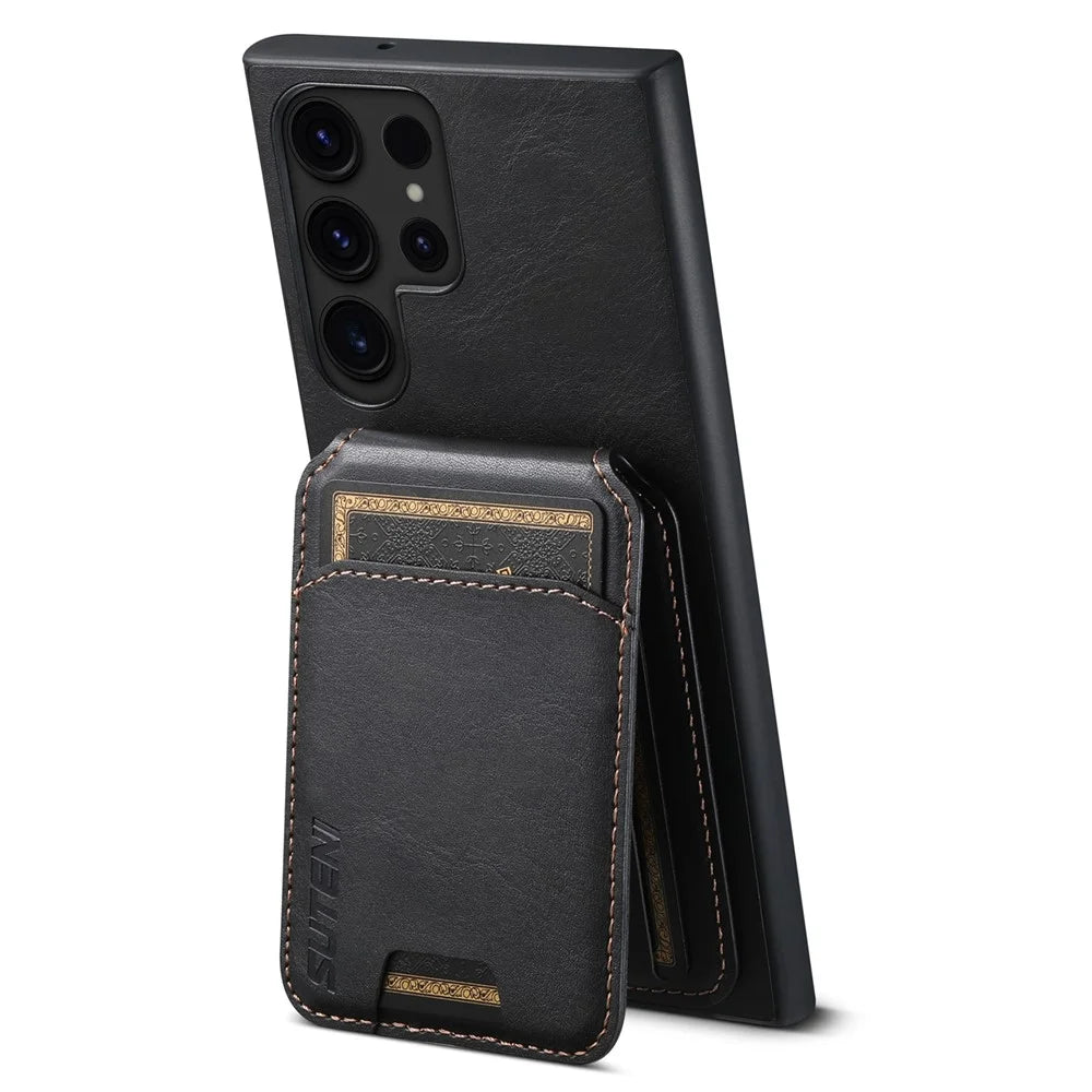 SUTENI H02 For Samsung Galaxy S24 Ultra Cell Phone Case Vertical Flip Waxy Texture Cover - Black - 3