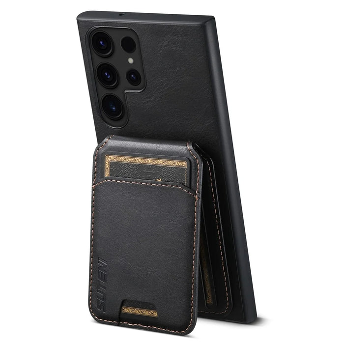 SUTENI H02 For Samsung Galaxy S24 Ultra Cell Phone Case Vertical Flip Waxy Texture Cover - Black - 3