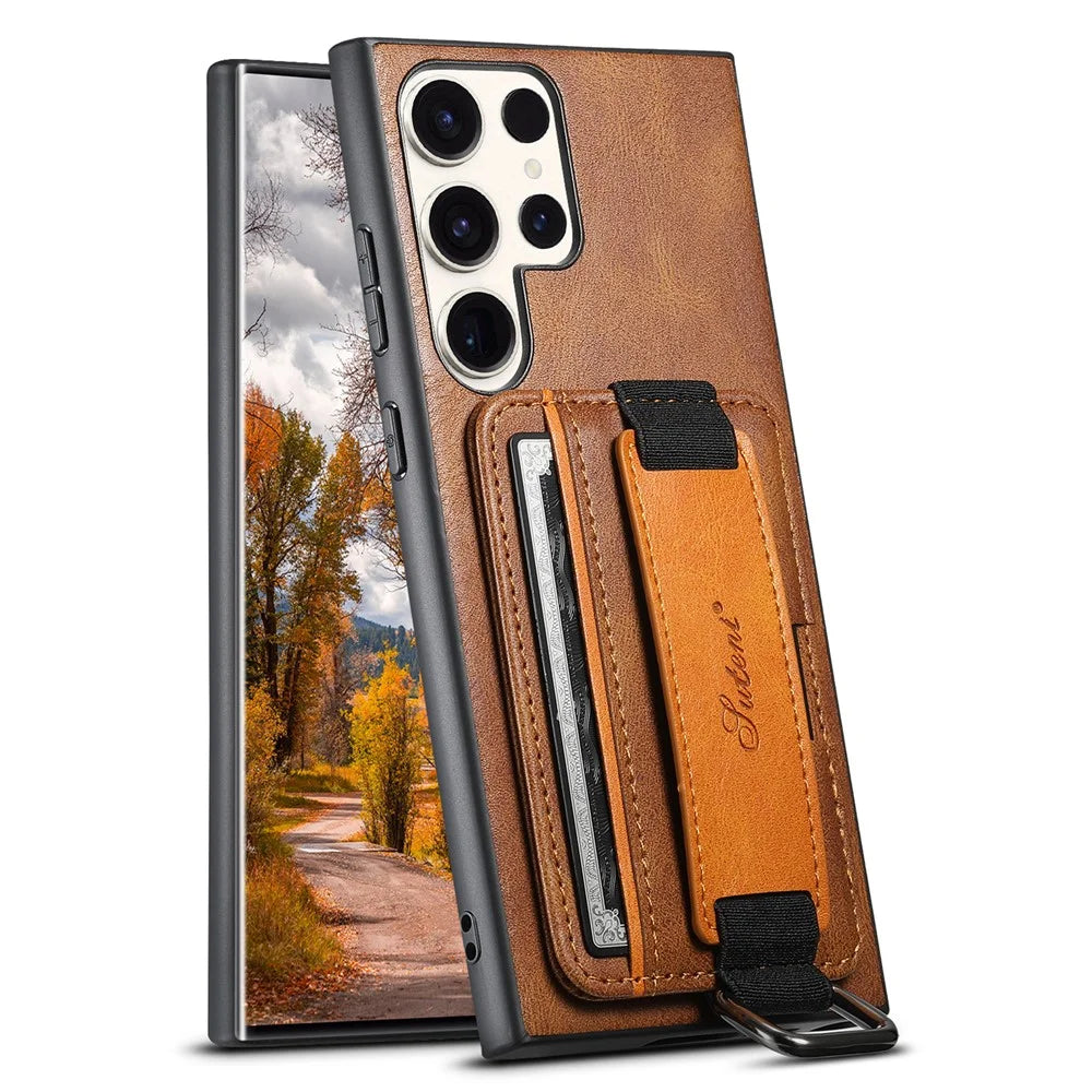 SUTENI H13 For Samsung Galaxy S24 Ultra Case Band Loop Holder Kickstand Protective Cover - Brown - 1