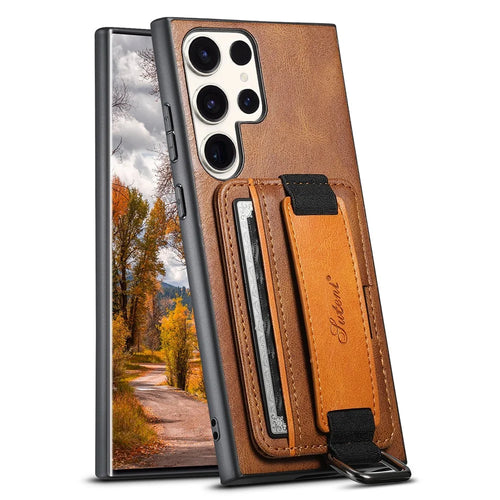 SUTENI H13 For Samsung Galaxy S24 Ultra Case Band Loop Holder Kickstand Protective Cover - Brown - 1