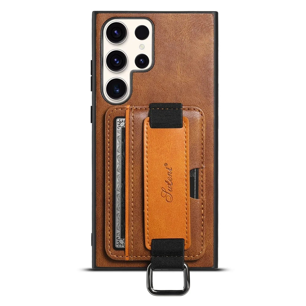 SUTENI H13 For Samsung Galaxy S24 Ultra Case Band Loop Holder Kickstand Protective Cover - Brown - 2