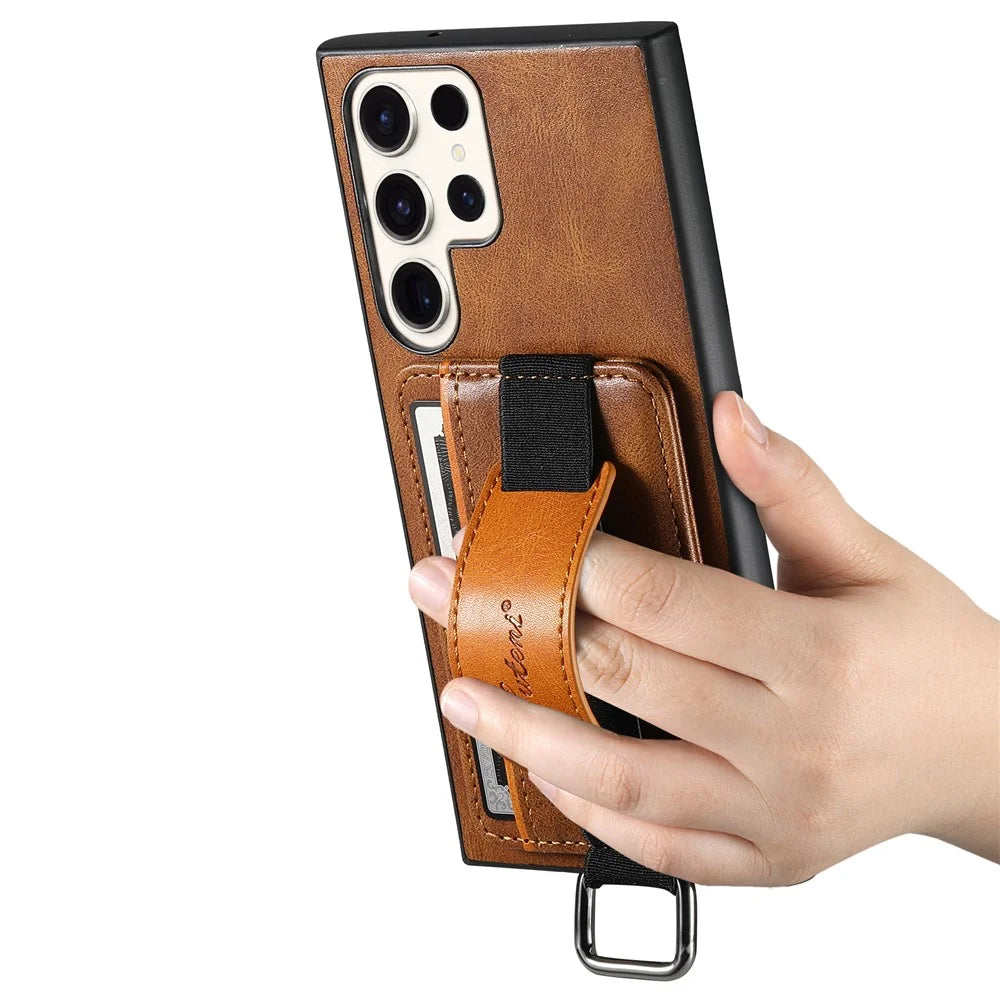 SUTENI H13 For Samsung Galaxy S24 Ultra Case Band Loop Holder Kickstand Protective Cover - Brown - 3