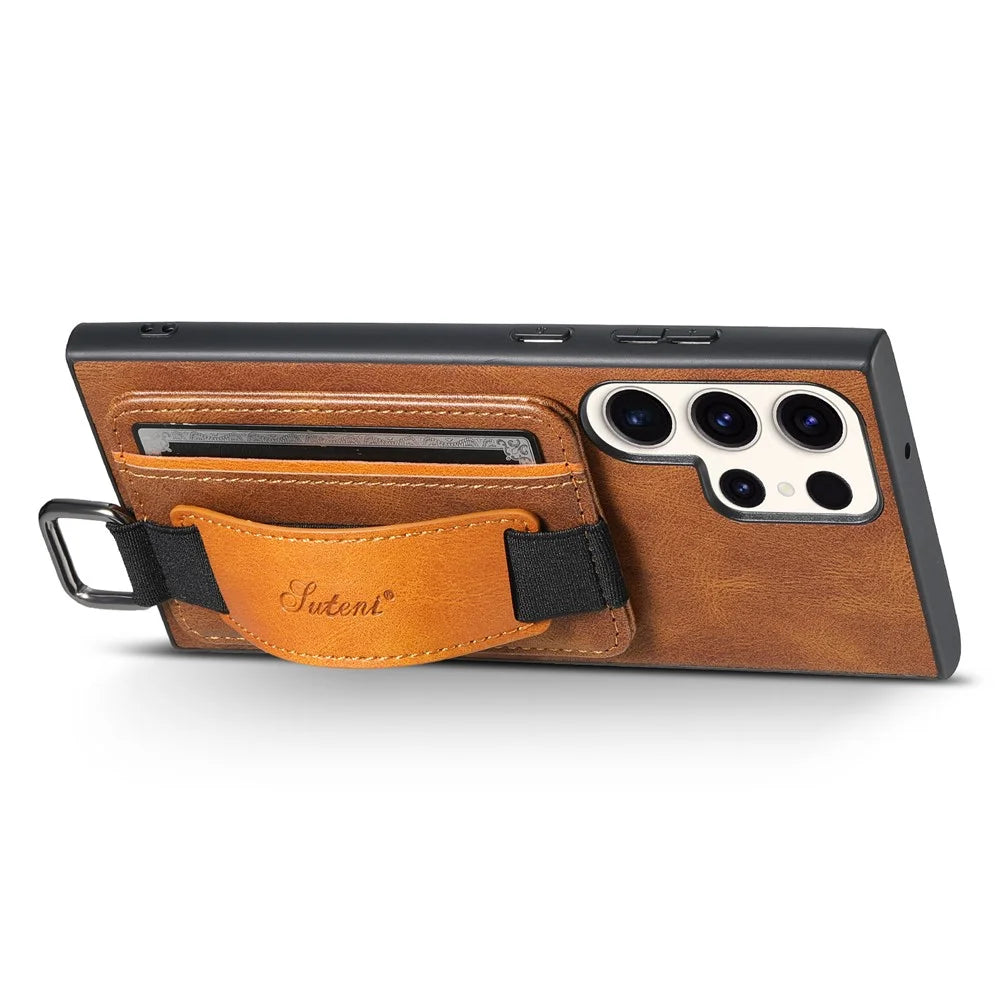 SUTENI H13 For Samsung Galaxy S24 Ultra Case Band Loop Holder Kickstand Protective Cover - Brown - 4