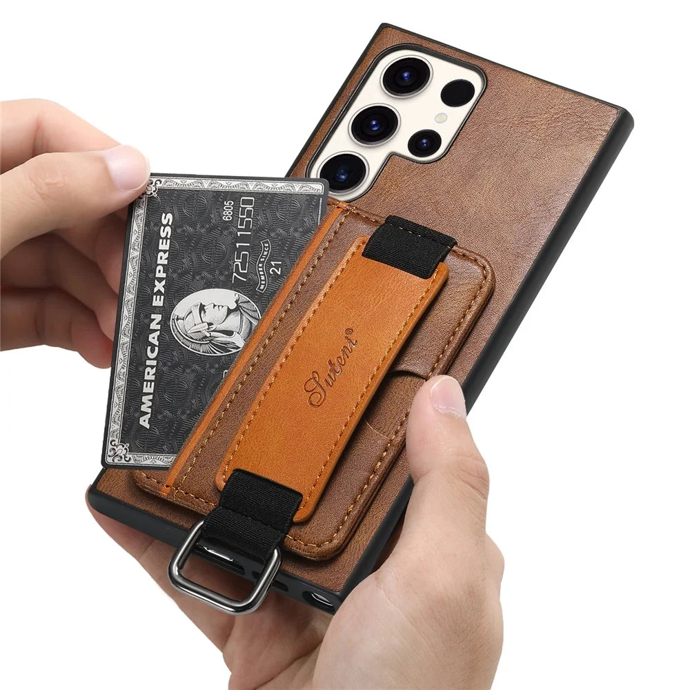 SUTENI H13 For Samsung Galaxy S24 Ultra Case Band Loop Holder Kickstand Protective Cover - Brown - 5