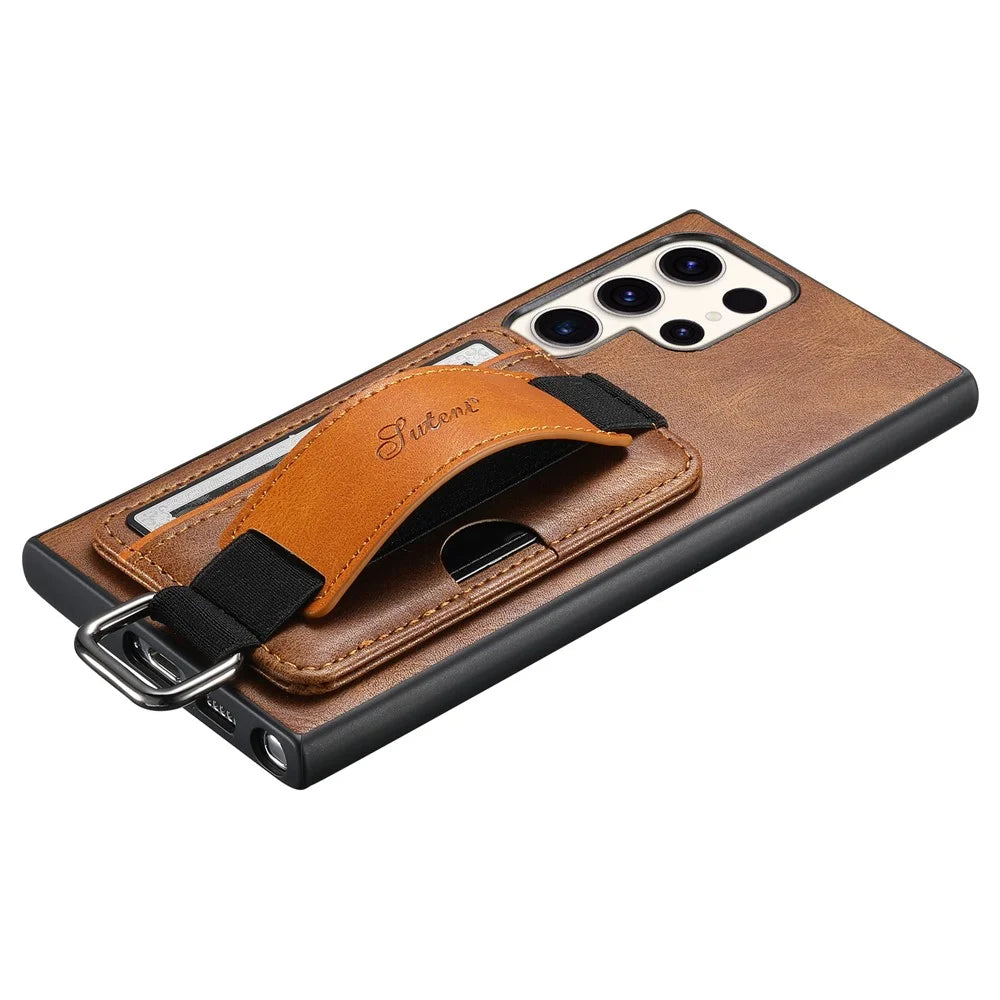 SUTENI H13 For Samsung Galaxy S24 Ultra Case Band Loop Holder Kickstand Protective Cover - Brown - 6