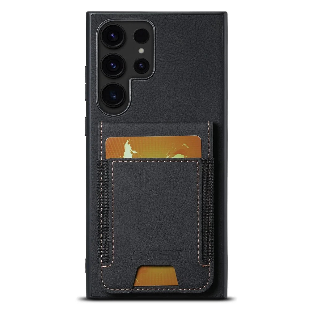 SUTENI H03 For Samsung Galaxy S24 Ultra Case Litchi Texture Kickstand Phone Shell - Black - 1