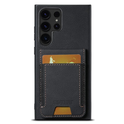 SUTENI H03 For Samsung Galaxy S24 Ultra Case Litchi Texture Kickstand Phone Shell - Black - 1