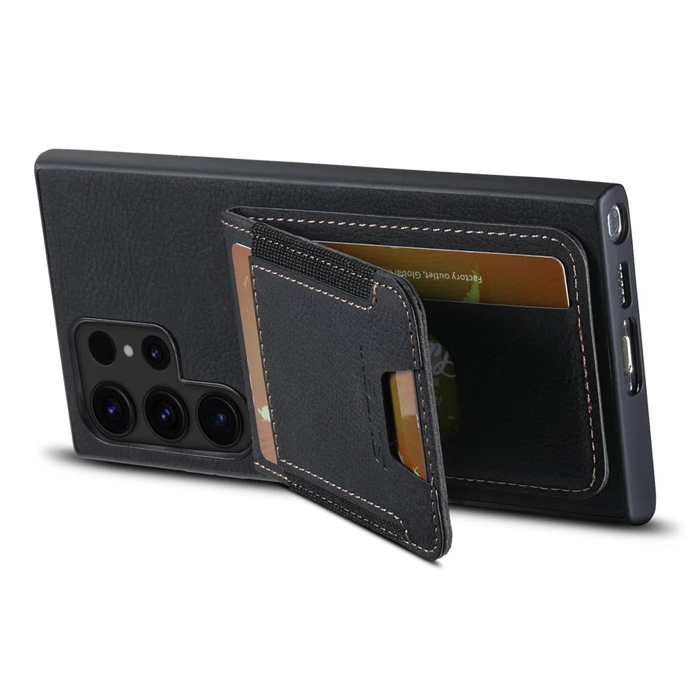 SUTENI H03 For Samsung Galaxy S24 Ultra Case Litchi Texture Kickstand Phone Shell - Black - 4